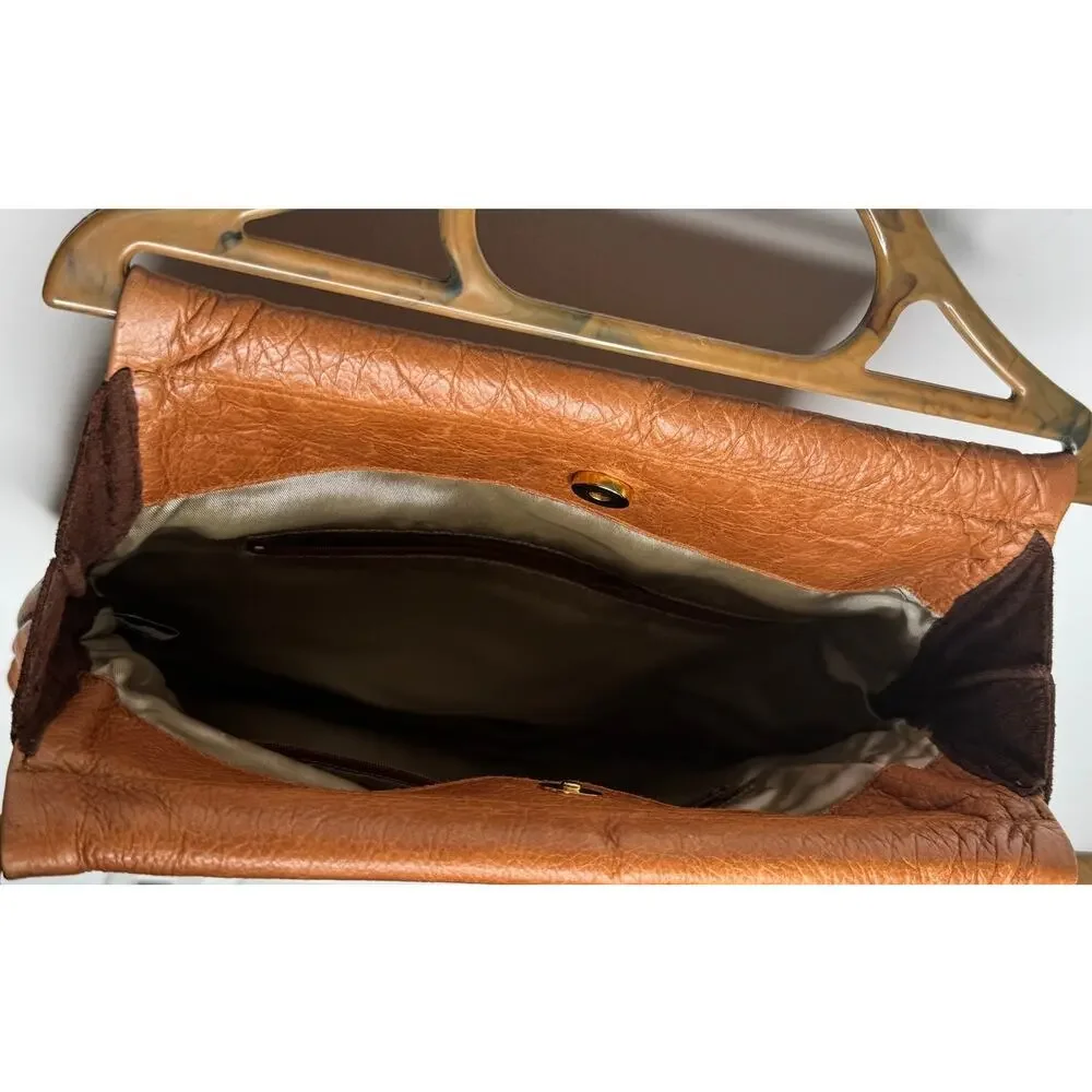 1990s Lilith NYC Acrylic Handle Leather Bag Cognac Brown Suede Purse